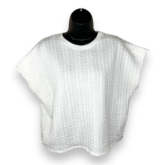 Large Urban Romantics White Cable Knit Cap Sleeve Sweatshirt Stretch Neutral - Picture 1 of 8
